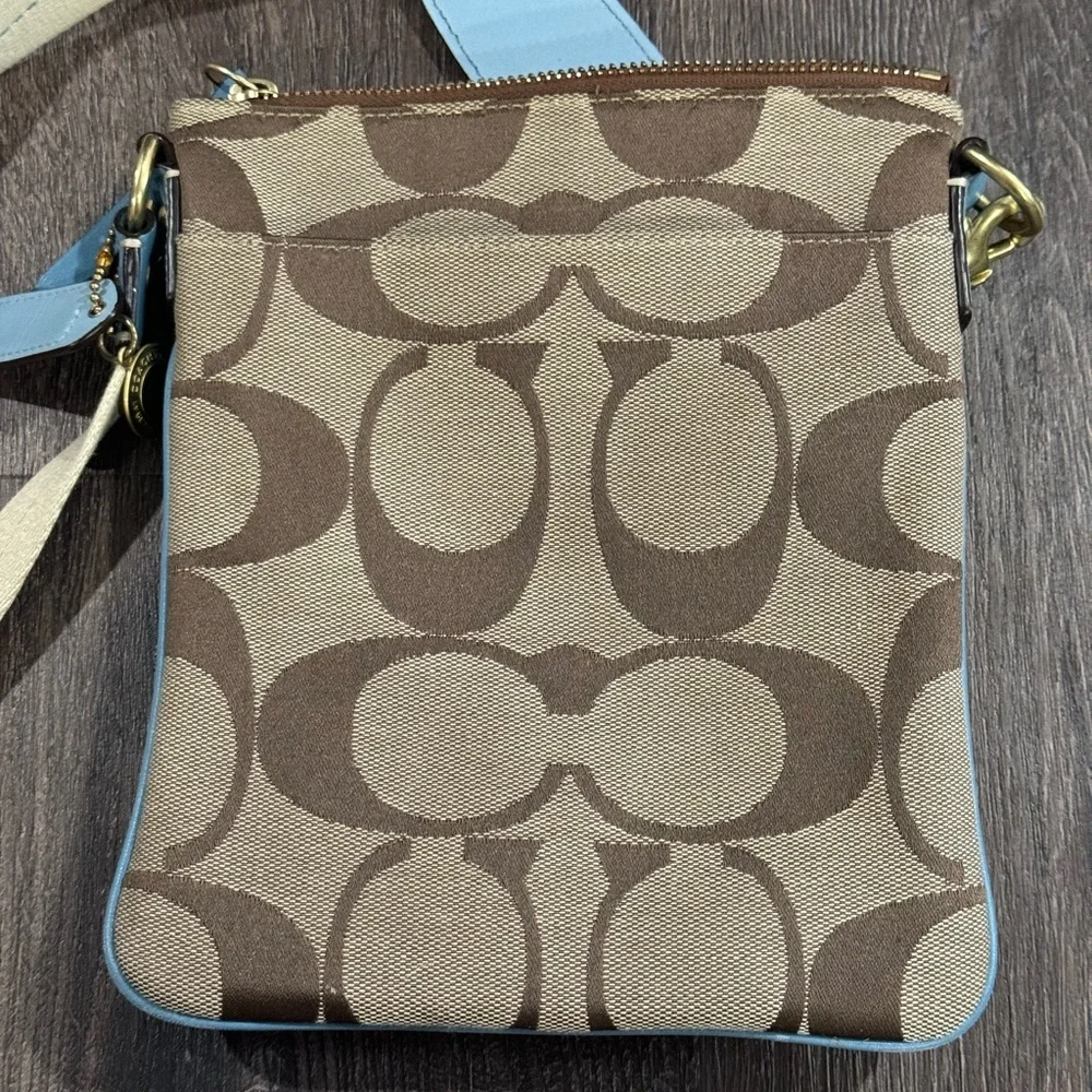 COACH Brown With Blue Signature Crossbody Handbag - Picture 6 of 14